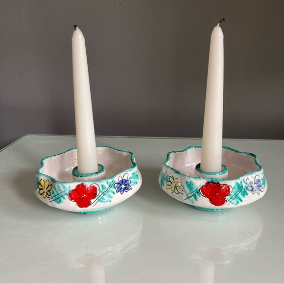 Italian Pottery Taper Candle Holders Set of 2 - Picture 2 of 8